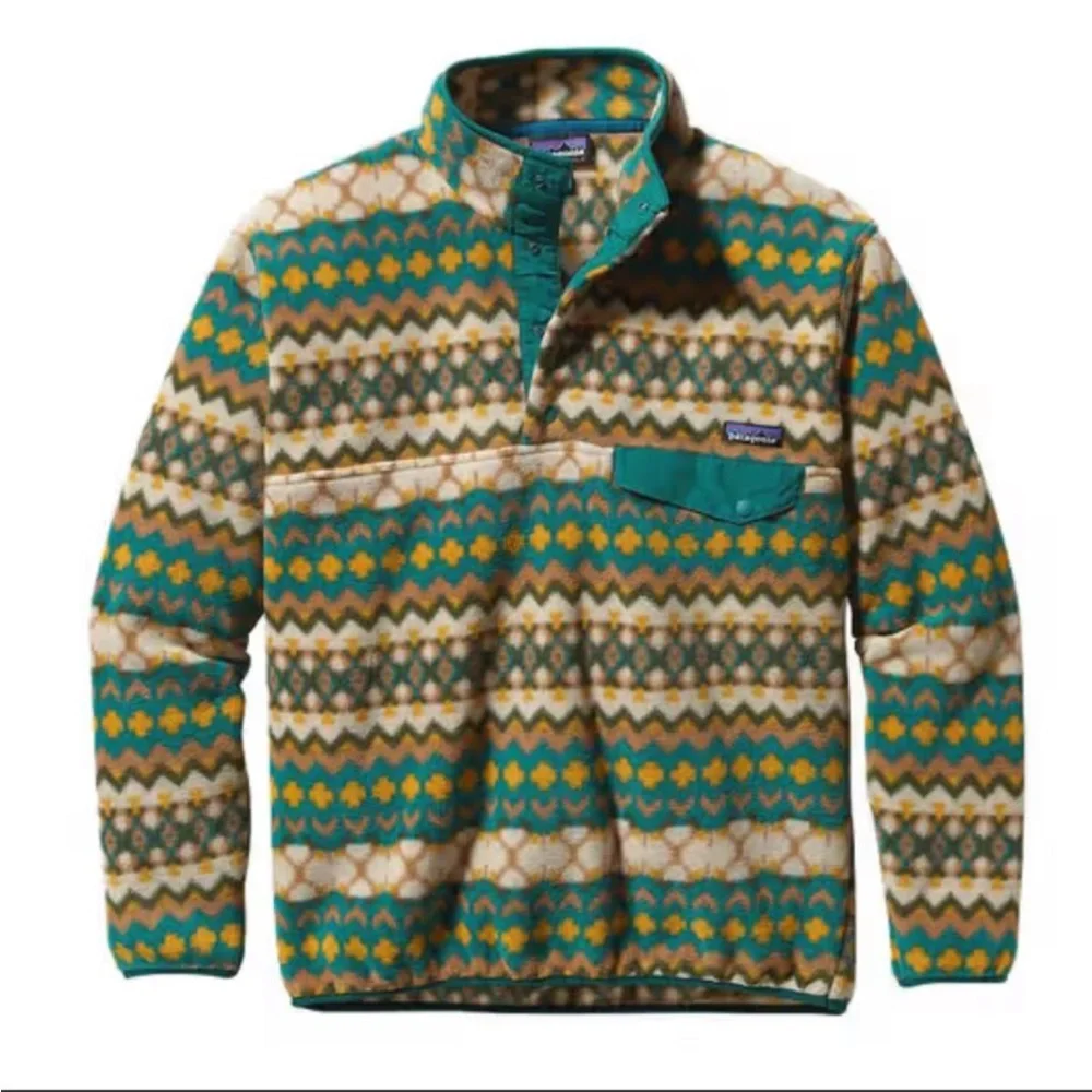 Patagonia Synchilla Cliff Arbor Green Geometric Fleece Jacket Men's Size Large